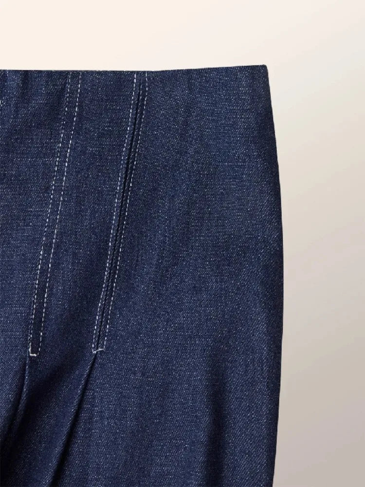 Missuoo Women's Denim Blue High Waist Pants 2025 Stylish Wide Leg Full Length Pleated Trousers Autumn Casual Streetwear Pants