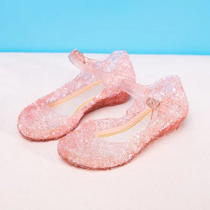 Girls Low Heel Princess Shoes Children New Summer Sandals Girls PVC Jelly Shoes Cinderella Crystal Shoes Kids Slope Heel Sandals