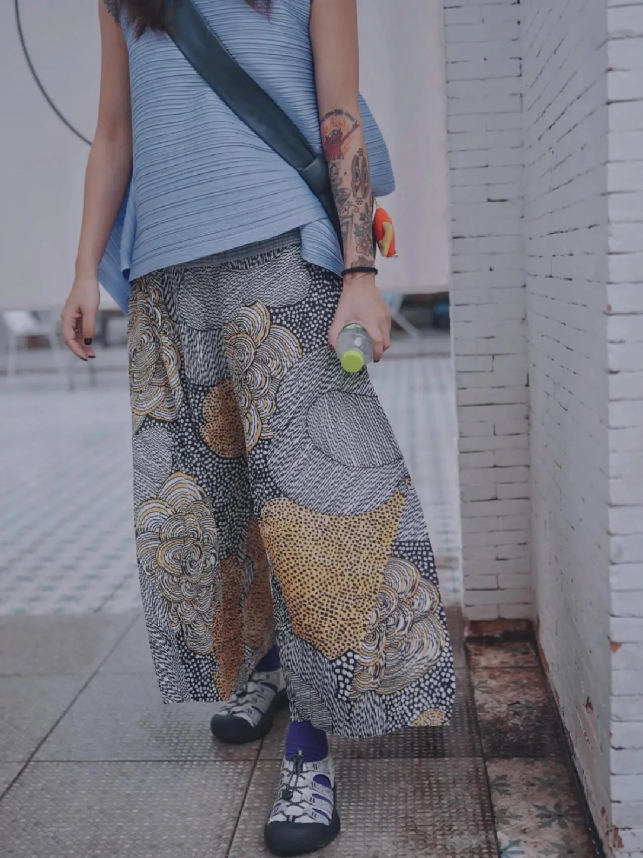 Miyake Pleated Printed Pants 2025 Summer New Elastic Loose Retro Clashing Color Wide Leg Pants