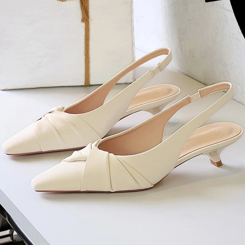 BIGTREE Shoes 3 cm Low Heeled Women's Shoes Bowknot Pleated Women Pumps Hollow Out Hook Strap Ladies' Low Heeled Sandals Summer