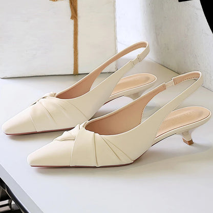 BIGTREE Shoes 3 cm Low Heeled Women's Shoes Bowknot Pleated Women Pumps Hollow Out Hook Strap Ladies' Low Heeled Sandals Summer