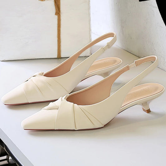BIGTREE Shoes 3 cm Low Heeled Women's Shoes Bowknot Pleated Women Pumps Hollow Out Hook Strap Ladies' Low Heeled Sandals Summer