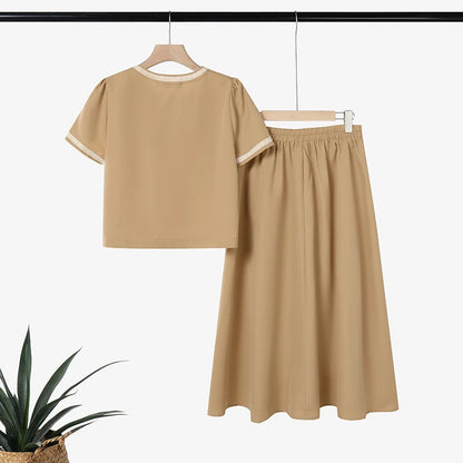 2026 ZANZEA Elegant Women Short Sleeve Patchwork Shirt Midi Dress Sets Summer 2 Pieces Sets Stylish OL Work Outfits Skirt Suit