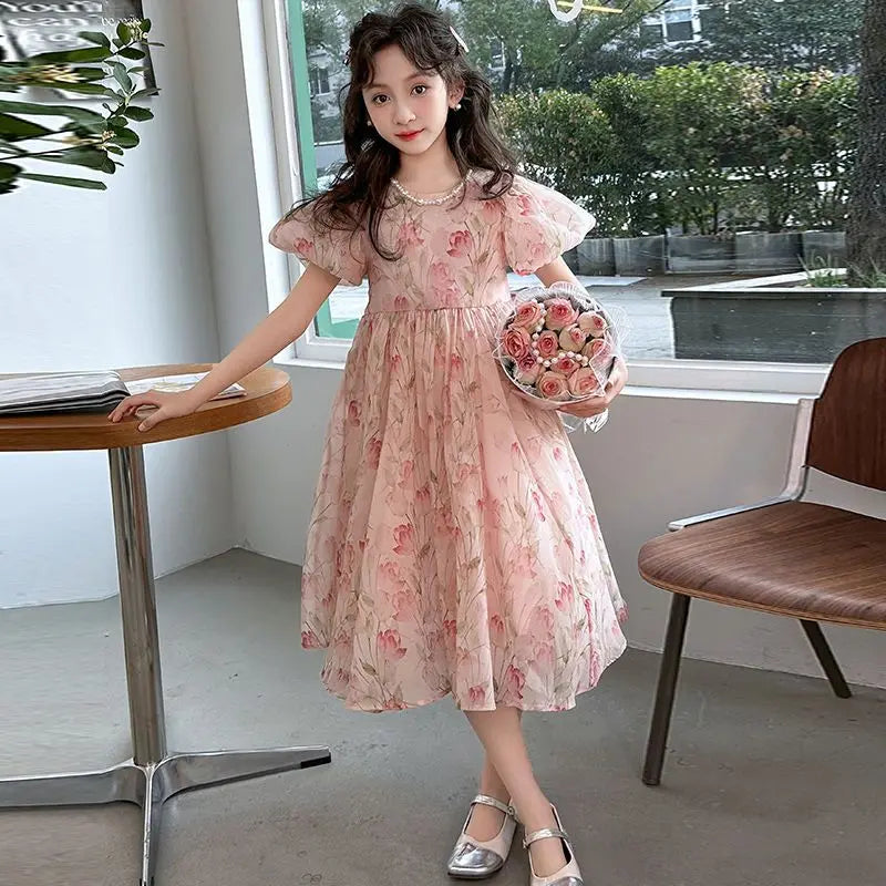 Bubble Sleeve Princess Dress Summer Girl Party Teenagers Girls Clothes Teenage Frocks From 10 12 Years Fashion Festive Luxury 9