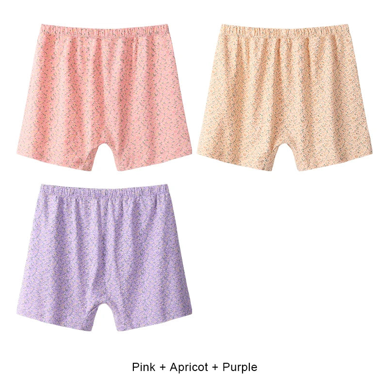 3PCS Women Boxer Underwear Mother Briefs Floral Safety Pants Lingerie Breathable Woman Cotton Plus Size Female Panties Intimates