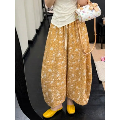 High Waist Chinese Style Printed Loose Slimming New Design Summer Knife- Pants Trendy Cotton Straight Leg Trousers