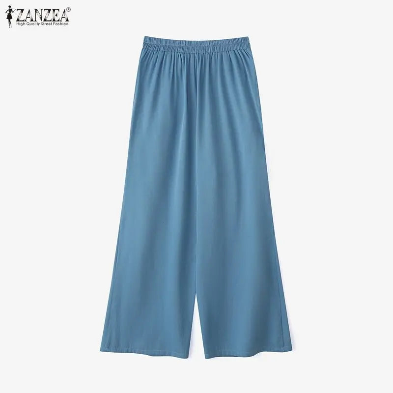 ZANZEA Fashion Lace Patchwork Women Pants Wide Leg Pants Long Trousers Summer Autumn Bottoms S-3XL Streetwear