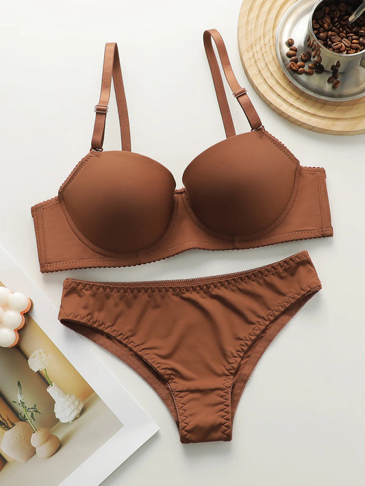 New Hot Selling Solid Color Daily 2-piece Set with Steel Rim push up Bra for Women Underwear Set J2611