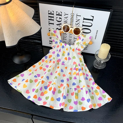 2026 Summer Girls Flutter Sleeve Dress Kids Printed Tiered Princess Dresses for 1-12Y Children Vacation Clothes