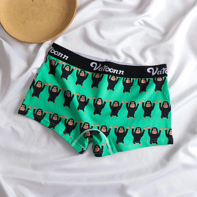60S Cotton Women Panties Cartoon Print Shorts Sports Boxer Breathable Cozy Sexy Underwear Mid-Waist Boyshort Female Girls Pants