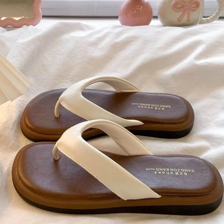 Autumn Afternoon Flip Flops for Women Suede Wedge Heel Clip Toe Memory Foam Insole Non Slip Summer Beach Footwear