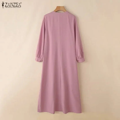 ZANZEA Elegant Muslim Abaya Hijab Long Dress Women Long Sleeve Ramadan Robe Spring Sundress Solid Loose Maxi Vestido Kaftan 2026