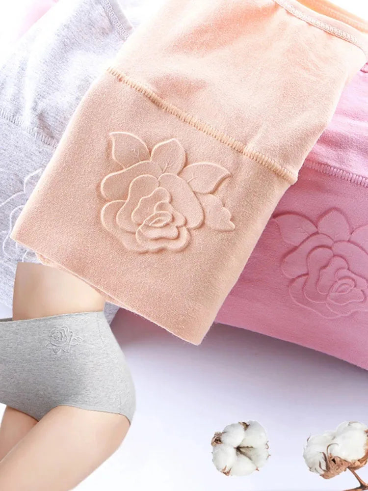 Cotton women's panties elastic soft  Embossed ROSE Ladies underwear Breathable sexy High waist briefs