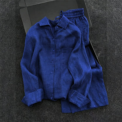 Pants Set Women Two Piece Sets Matching Sets Full Sleeve Shirt Wide Leg Long Pant Elastic Waist Y2k Streetwear Elegant Casual