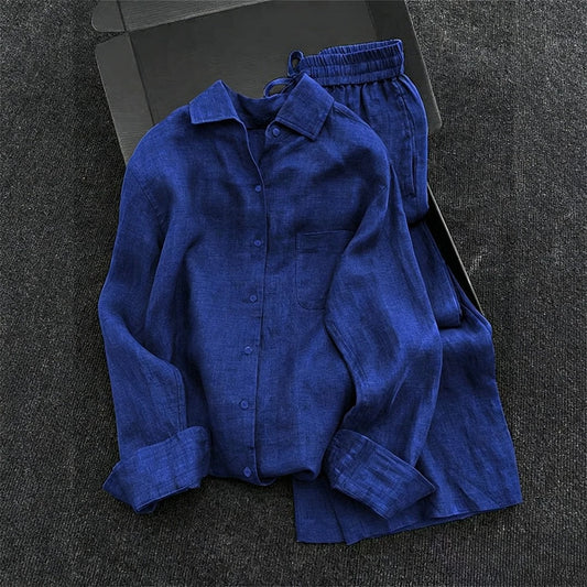 Pants Set Women Two Piece Sets Matching Sets Full Sleeve Shirt Wide Leg Long Pant Elastic Waist Y2k Streetwear Elegant Casual