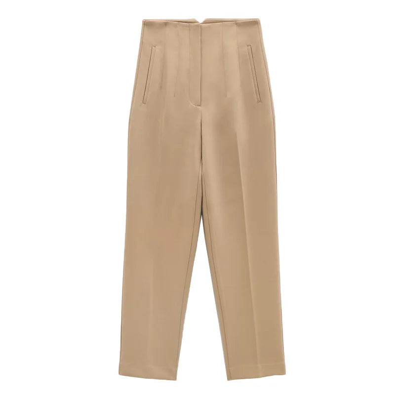 Hot Sale Women Summer Thin Casual Cropped Pants Stretchy Temperament Pleated Slimming Capris Ankle Length High Waisted Trousers