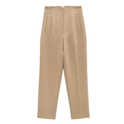 Hot Sale Women Summer Thin Casual Cropped Pants Stretchy Temperament Pleated Slimming Capris Ankle Length High Waisted Trousers