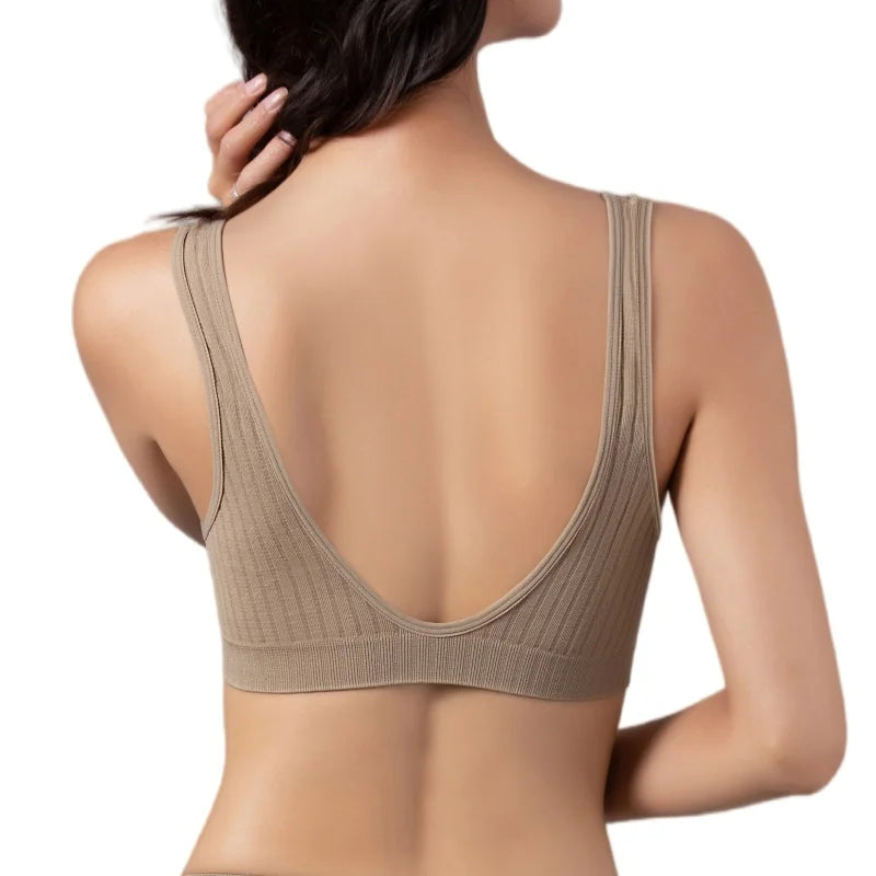 Push-Up Bras For Women Seamless Ribbed Deep V Bralette Unlined Sexy Lingerie Wireless Crop Top S-XL Plunge Sports Underwear