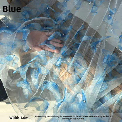 3D Butterfly Embroidery Lace Mesh Fabric for Wedding Dress Decoration Handmade Diy Cloth By The Meter Sewing Material