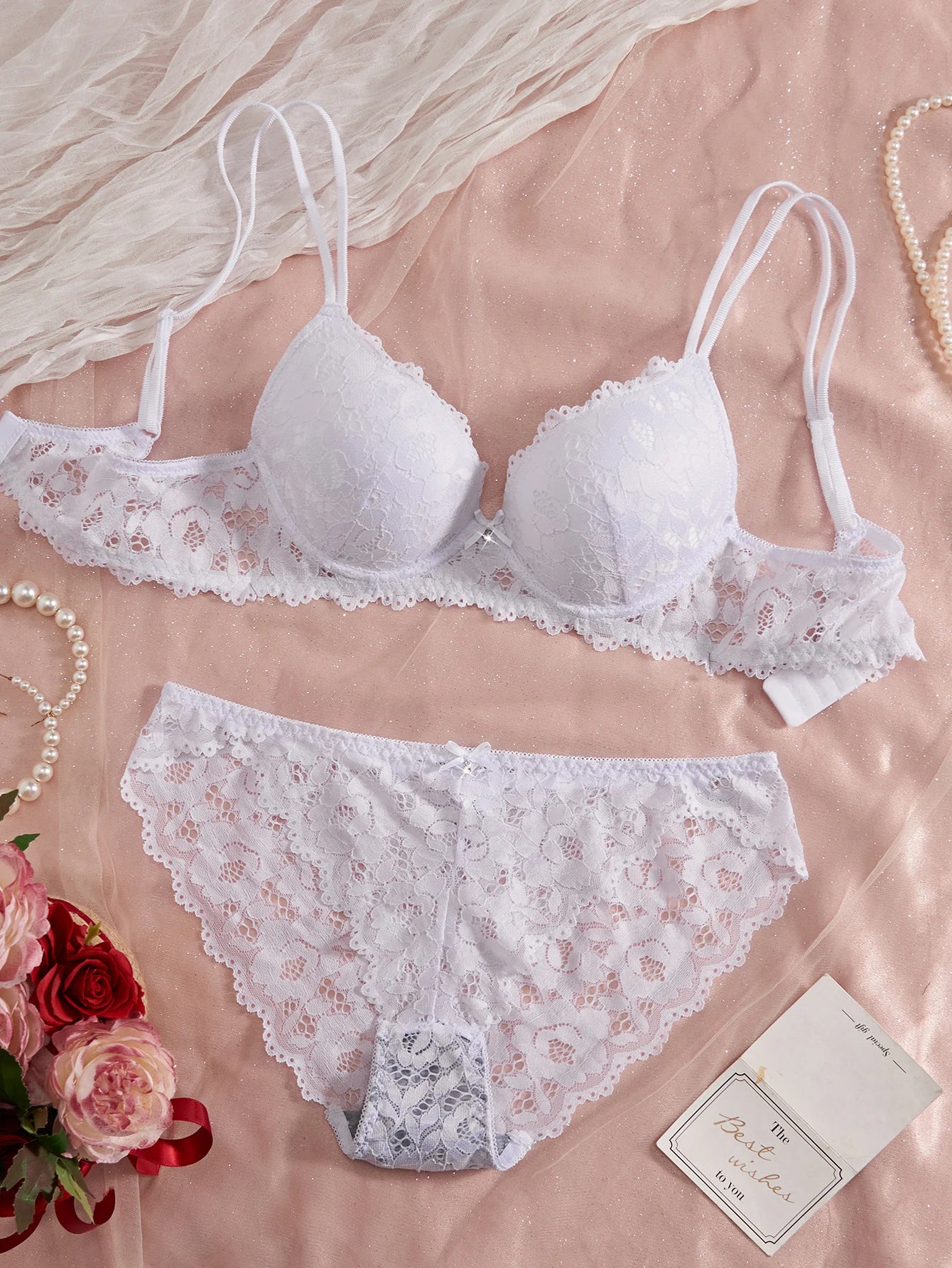 6-Piece Set Women's Underwear Set Sexy Patterned Lace Patchwork No Lining Comfortable Fitting Women's Push-Up Bra Sexy Lingerie