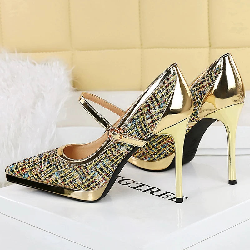 BIGTREE New Fashion High Heels Women Pumps Buckle Luxury Banquet Shoes Sexy Party Shoes Women 10.5 cm Heels Stiletto Ladies Shoe