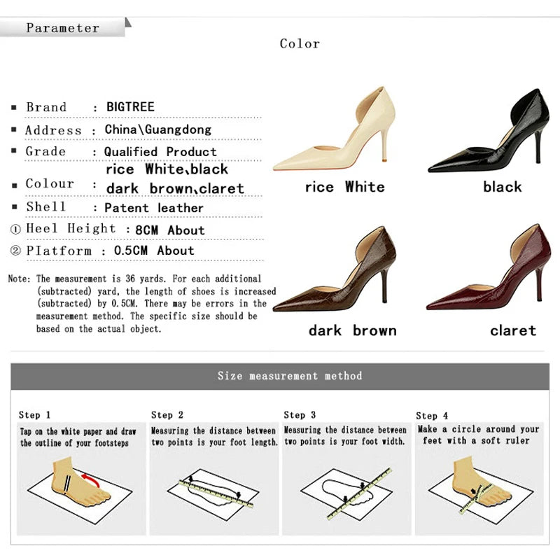 BIGTREE Shoes Women 8 Cm Heels Patent Leather Design Women Pumps Pointed Side Hollow Retro High Heels Stilettos Party Shoes 43