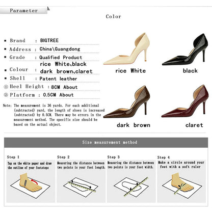 BIGTREE Shoes Women 8 Cm Heels Patent Leather Design Women Pumps Pointed Side Hollow Retro High Heels Stilettos Party Shoes 43
