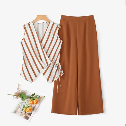 ZANZEA Fashion Summer V Neck Sleeveless Striped Tanks Tops Pants Sets Women Matching Sets Casual OL Work Outfits 2 Pieces Sets