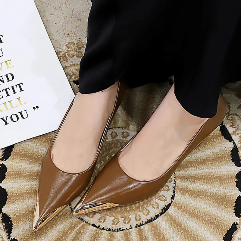 BIGTREE Shoes Women Pumps Metal Pointed Tip Kitten Heels Stiletto 4.5 cm Luxury Banquet Shoes Sexy Party Shoes Women Heels New