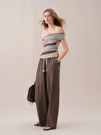 FSLE【Premium Series】2026 Summer Women's Arc Leg Relaxed Fit Wide Leg Pants with Elastic Waist - Casual Comfort for Daily Wear