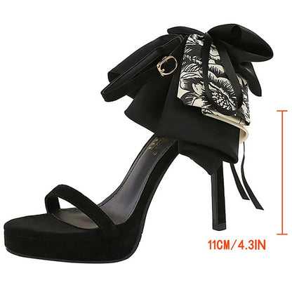 BIGTREE Shoes Suede Women Pumps Bowknot Design Ultra High Heels 11 cm Stiletto Open Toed Slim Heeled Sandals Women Summer Shoes