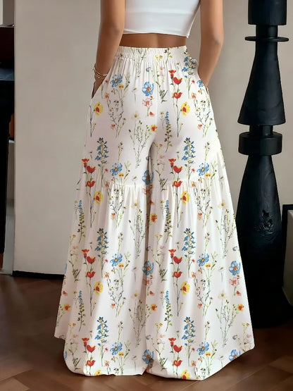 Women's Casual Loose Wide-Leg Pants Summer Fashion Floral Print High Waist Trousers