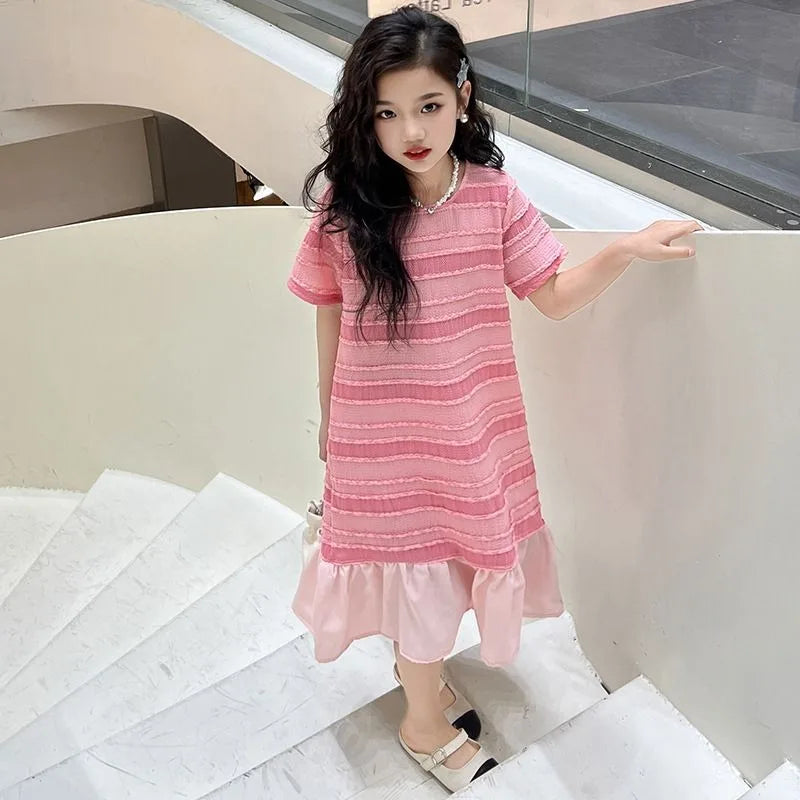 Summer Short-sleeved Fishtail Skirt Junior Girls' Clothing Korean Kids Clothes Year Old Dress 10 12 Years Frocks Girl 11 Beach 9