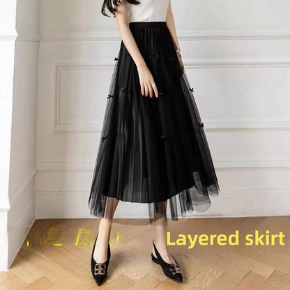 Elegant Long 2025 Patchwork  Flower Print Tulle Skirt plus Size Women's Cake Style Half Body Fairy Tale Skirts
