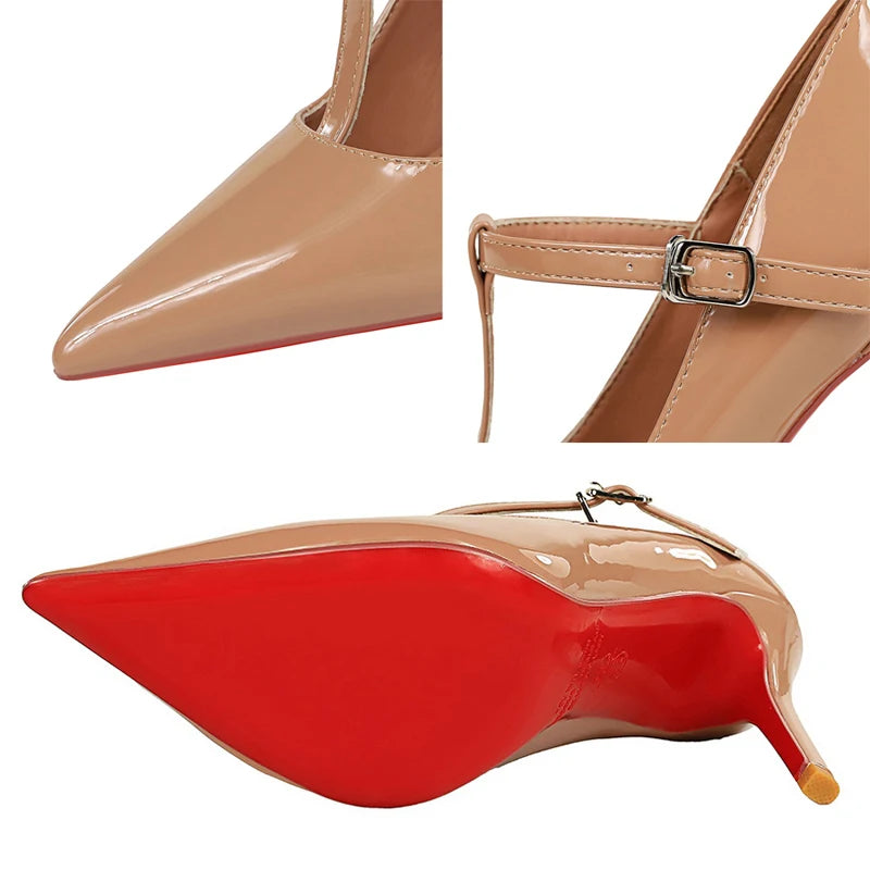Luxury Women Pumps High Heels Women 10 cm Stilettos Heels T-band Ladies Pumps Patent Leather Women Heels Luxury Banquet Shoes
