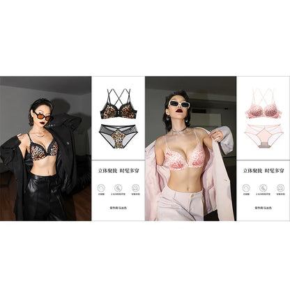 Victoria Style MOYISU Pink Leopard Wireless Bra Set, Front Hook Design, Push Up Bralette, Sexy Back Lingerie To Boost Small Bust