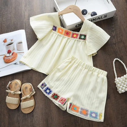 Bear Leader Version Kids Clothes Girls Summer Pink Sleeveless Printed Square Neck Top+Shorts Korean Fashion Casual 2-piece Set