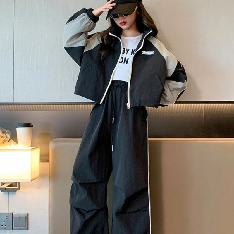 Coat Pants Sweatshirt Set Korean Kids Clothes Girls Children's Clothing Two Piece Style Autumn Winter Suit for Girl 2025 Fashion