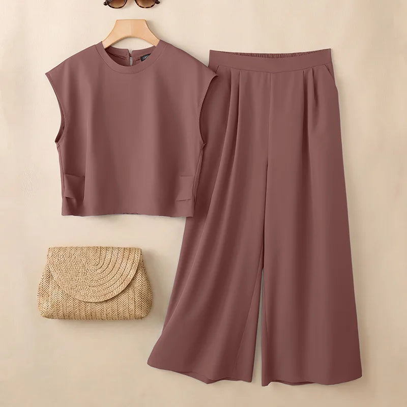 ZANZEA Fashion Casual O Neck Short Sleeve Blouse Pant Sets Summer Women Outfits Trousers Suit Solid Color Tracksuit Matching Set
