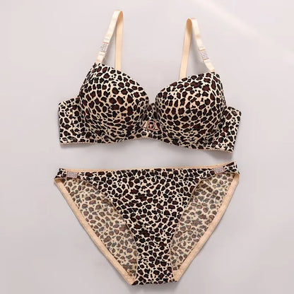 New 2025 Leopard Print Upper Thin Lower Thick Bra Set  Sexy Push-Up Bra Set