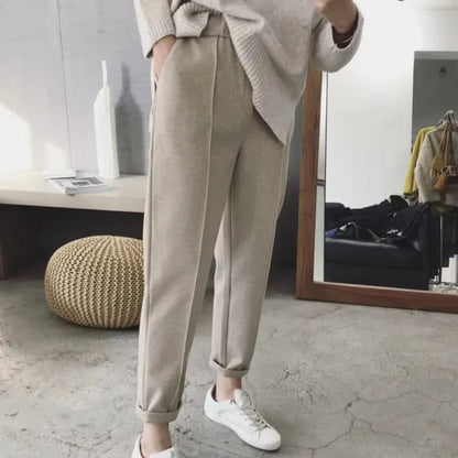 Fashion Winter Warm Work Elegant Suit Plus Size Women Pant Autumn Thicken Oversize Pencil Pants High Waist Solid Casual Trousers