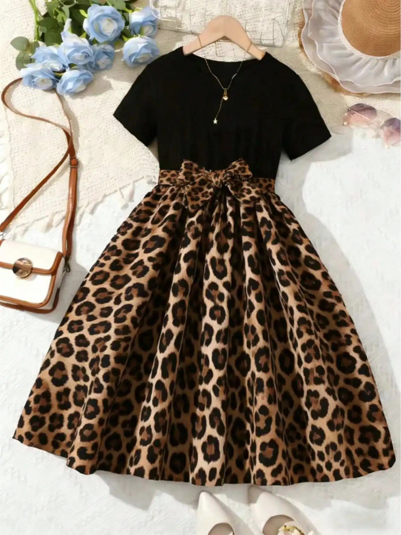 2026 Summer New Collection, Children's and Women's Clothing, Small Flying Sleeve Printed Round Neck Cute Plush Dress