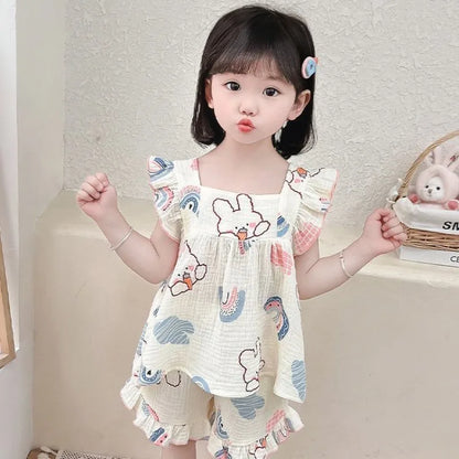 Summer Lightweight Cartoon Cherry Bear Pajamas Set Tank Top and Shorts for Women Girls Kids Baby Loungewear