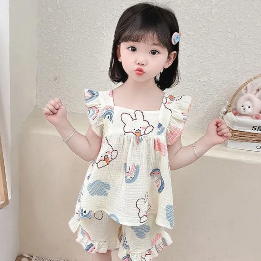 Summer Lightweight Cartoon Cherry Bear Pajamas Set Tank Top and Shorts for Women Girls Kids Baby Loungewear
