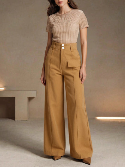 Women's High Waist Corduroy Wide Leg Pants Casual Loose Fit Trousers with Pockets Streetwear