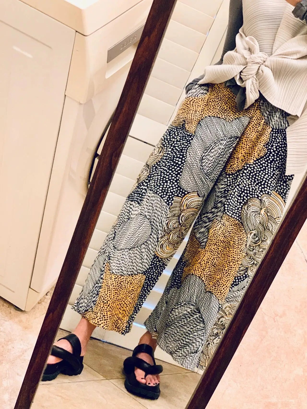 Miyake Pleated Printed Pants 2025 Summer New Elastic Loose Retro Clashing Color Wide Leg Pants