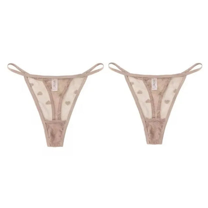 2Pcs Heart See Through Mesh G-String T-Pants Underpants Sexy Lace Sheer Underwear Women's Low Waist  Lingerie Thong Panties