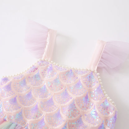 A Sweet and Lovely Girls' Mermaid Dress in Light Purple, Hot Sale Colorful Sparkling Sequin Party Outfit