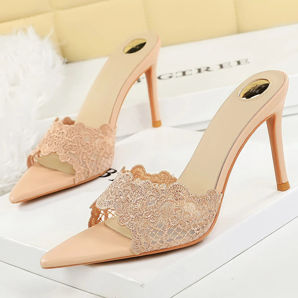 BIGTREE Shoes High-heeled Sandals Ladies' Slippers Lace Sexy Open Toe High Heels Stiletto 9 CM Summer Sandals Women Pumps 2026