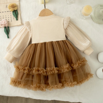 Autumn New Solid Color Chiffon Baby Girl Princess Dress, Sweet Bow Children'S Clothing For Birthdays (6 Months -3 Years)